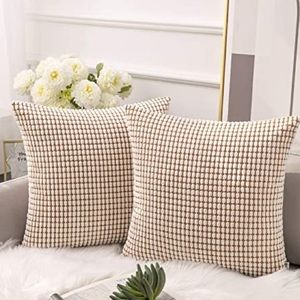 Luxury Home | Rustic Burnt Orange & Cream Striped Corduroy Throw Pillow Covers